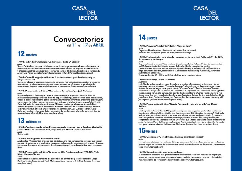 Convocatorias CASA DEL LECTOR