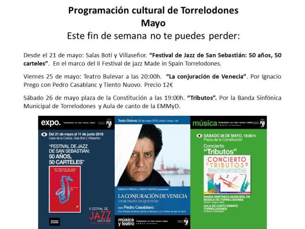 Programación cultural Torrelodones fin de semana 25- 27 de mayo 2018